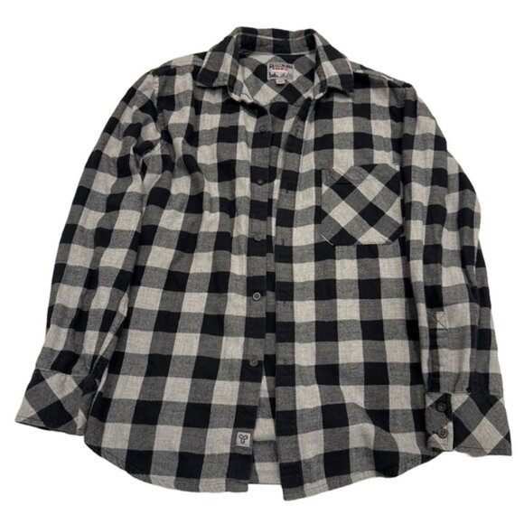 TNA Black White Buffalo Plaid Boyfriend Fit Flannel Shirt XS Cottagecore Gingham - Picture 1 of 9